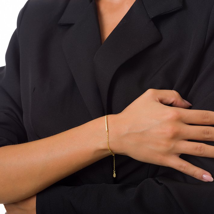 Oxzen βραχιόλι ασημένιο ταυτότητα με πέτρες ζιργκόν