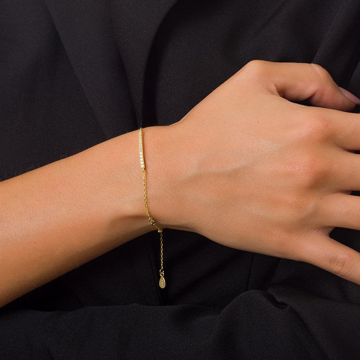 Oxzen βραχιόλι ασημένιο ταυτότητα με πέτρες ζιργκόν