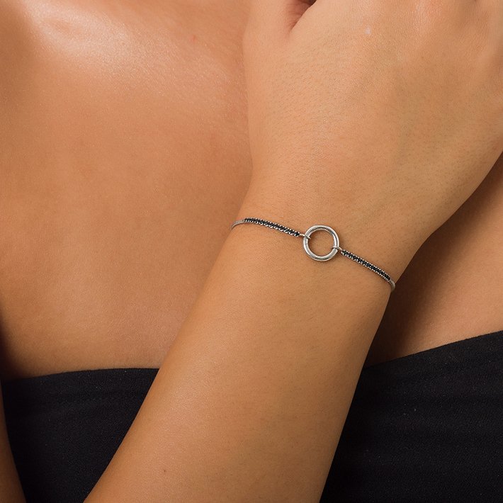 Oxzen βραχιόλι ασημένιο κύκλος με μαύρα ζιργκόν