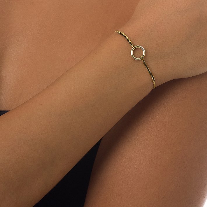 Oxzen βραχιόλι ασημένιο κύκλος με μαύρα ζιργκόν