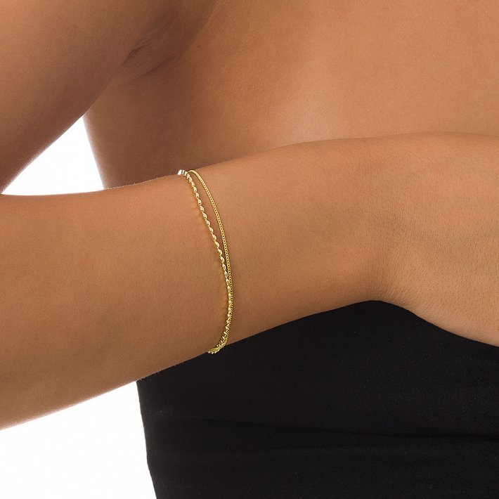 Oxzen βραχιόλι ασημένιο αλυσίδα διπλή διαμανταρισμένη