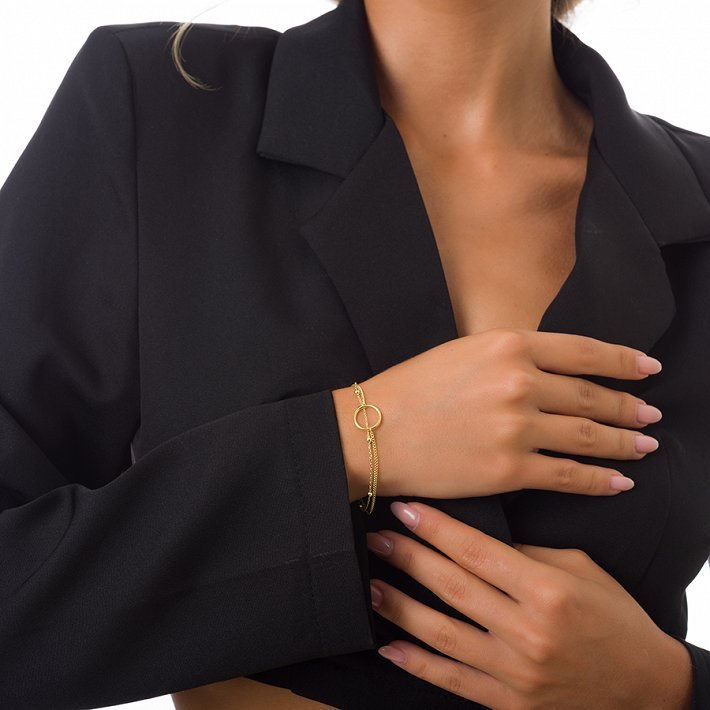 Oxzen βραχιόλι ασημένιο αλυσίδα διπλή με κύκλο