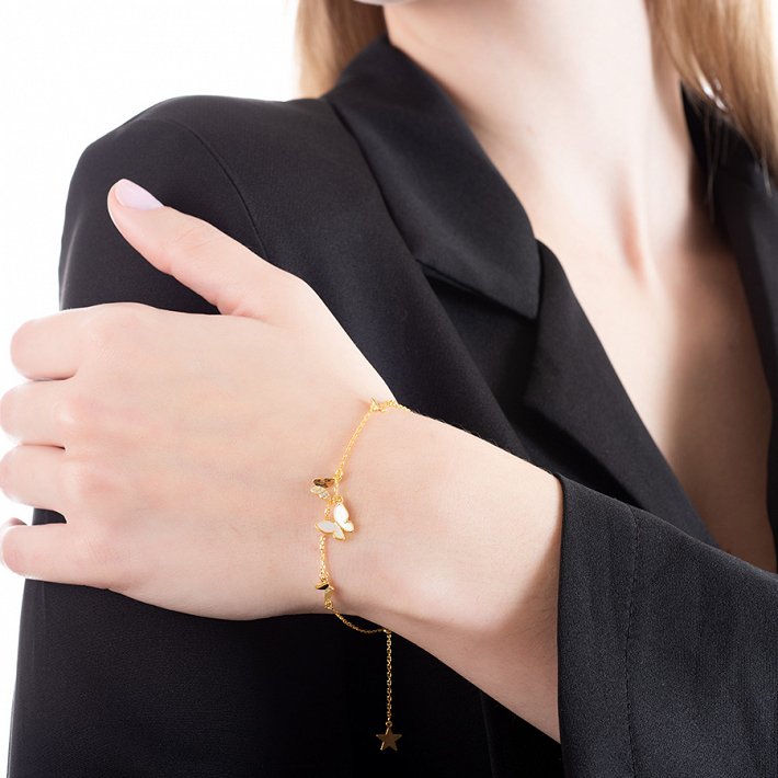 Oxzen βραχιόλι ασημένιο με πεταλούδες από φίλντισι