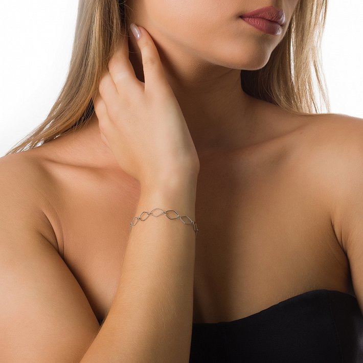 Oxzen βραχιόλι ασημένιο αλυσίδα με ρόμβους