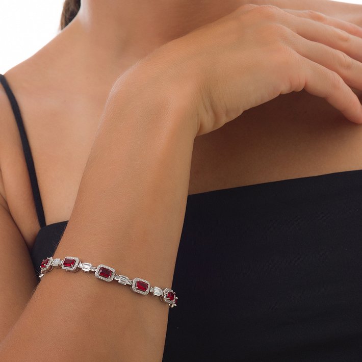 Oxzen γυναικείο βραχιόλι ασημένιο ριβιέρα με καρέ πέτρες ζιργκόν