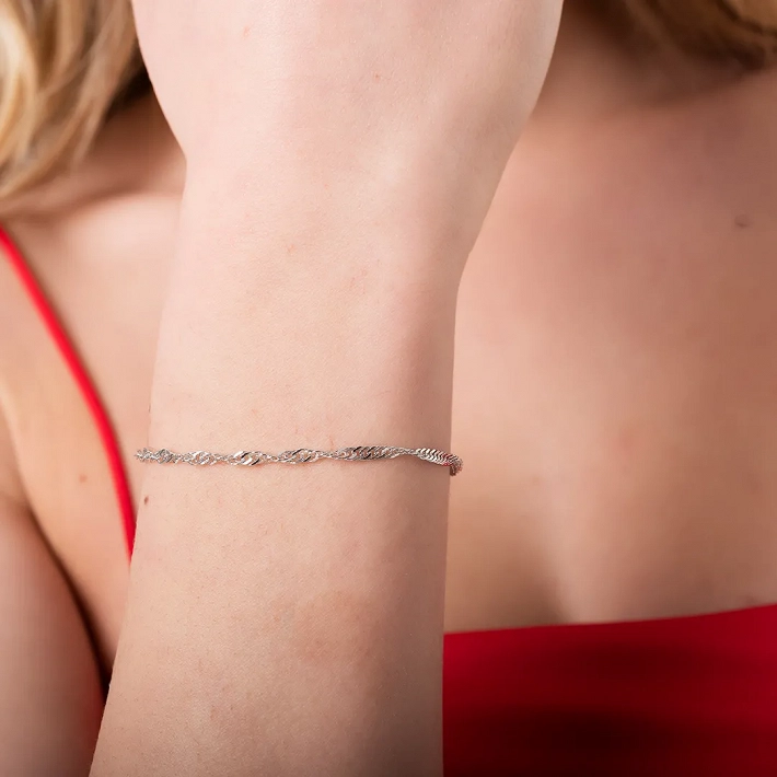 Oxzen βραχιόλι ασημένιο με στριφτή αλυσίδα