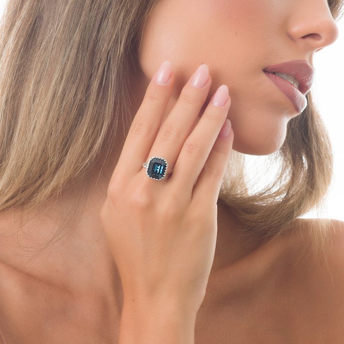 Oxzen δαχτυλίδι ασημένιο με τετράγωνη μπλε πέτρα ζιργκόν free size