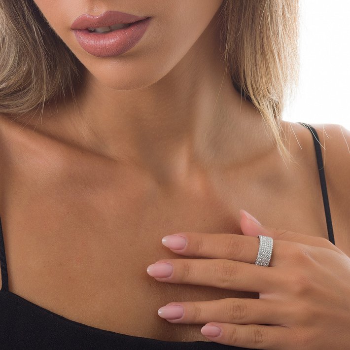 Oxzen δαχτυλίδι ασημένιο με 8 σειρές micro ζιργκόν