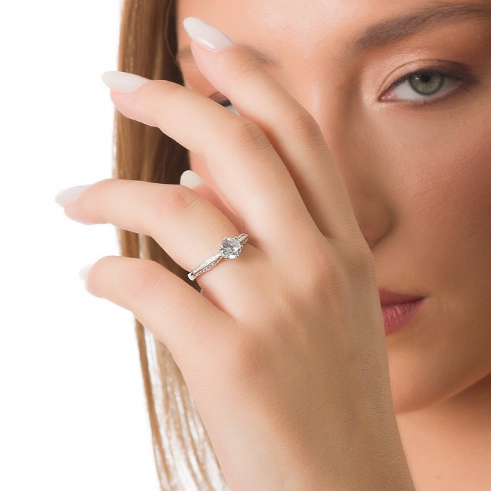 Oxzen δαχτυλίδι ασημένιο μονόπετρο με λευκά ζιργκόν