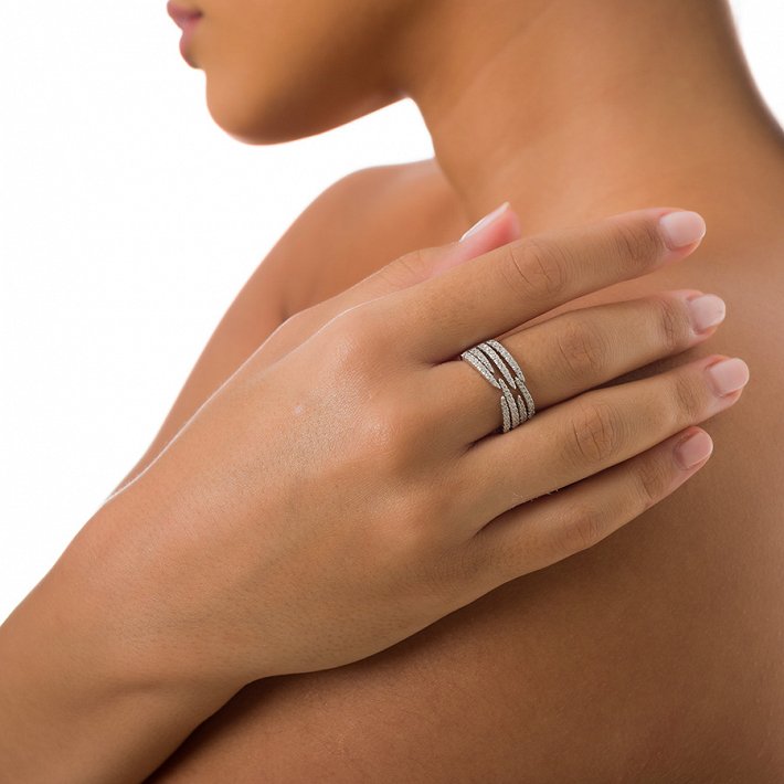 Oxzen δαχτυλίδι ασημένιο με λευκά ζιργκόν