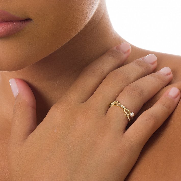 Oxzen δαχτυλίδι ασημένιο με πέρλα και λευκά ζιργκόν