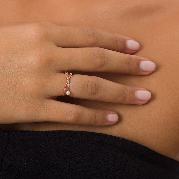 Oxzen δαχτυλίδι ασημένιο με πέρλα και λευκά ζιργκόν