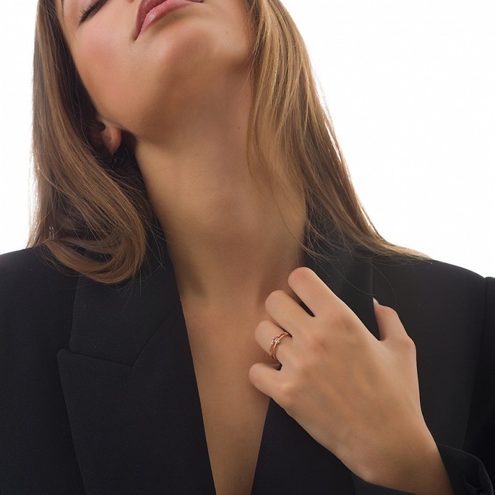 Oxzen δαχτυλίδι ασημένιο διπλό με λευκά ζιργκόν free size