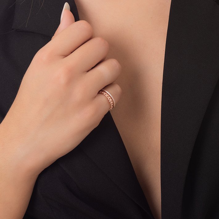 Oxzen δαχτυλίδι ασημένιο διπλό σειρέ με λευκά ζιργκόν free size