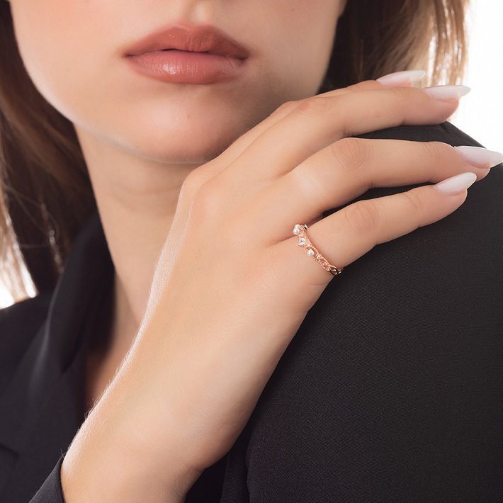 Oxzen δαχτυλίδι ασημένιο με περλίτσες και λευκά ζιργκόν free size