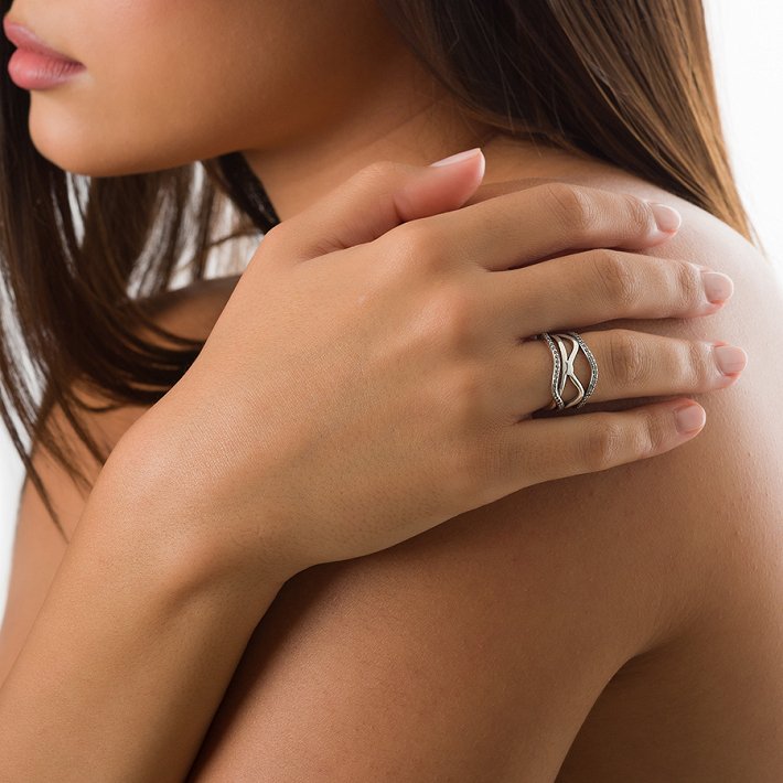 Oxzen δαχτυλίδι ασημένιο με λευκά ζιργκόν