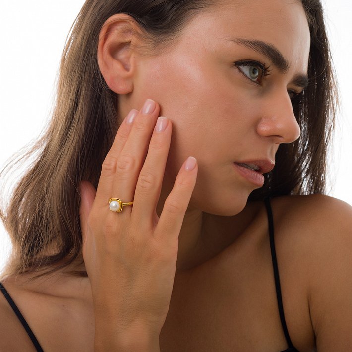 Oxzen δαχτυλίδι ασημένιο χειροποίητο με πέρλα free size