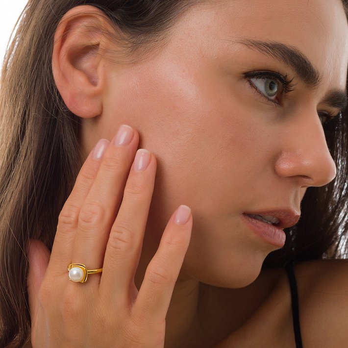 Oxzen δαχτυλίδι ασημένιο χειροποίητο με πέρλα free size