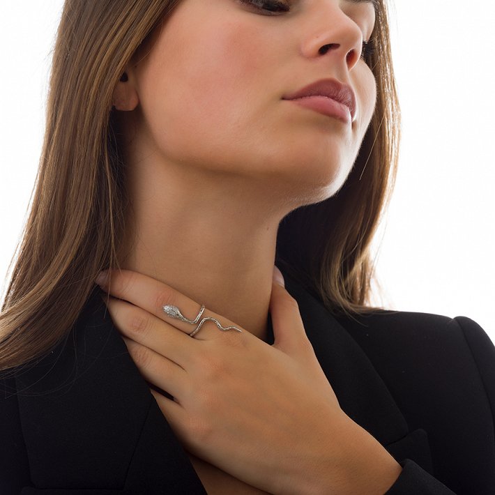 Oxzen δαχτυλίδι ασημένιο φίδι μεγάλο με πέτρες ζιργκόν