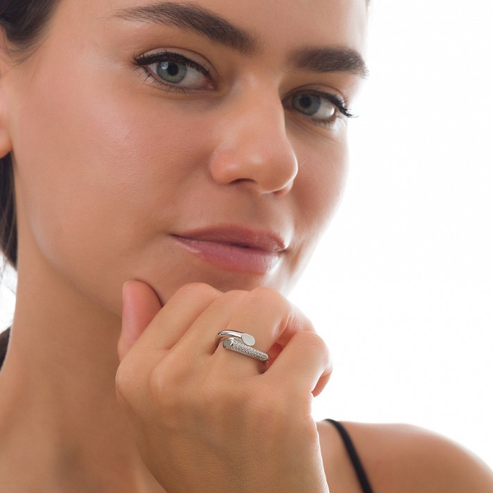 Oxzen δαχτυλίδι ασημένιο με λευκά ζιργκόν