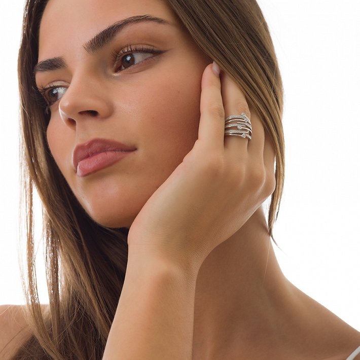 Oxzen δαχτυλίδι ασημένιο με λευκά ζιργκόν