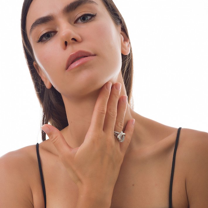 Oxzen δαχτυλίδι ασημένιο με λευκά ζιργκόν