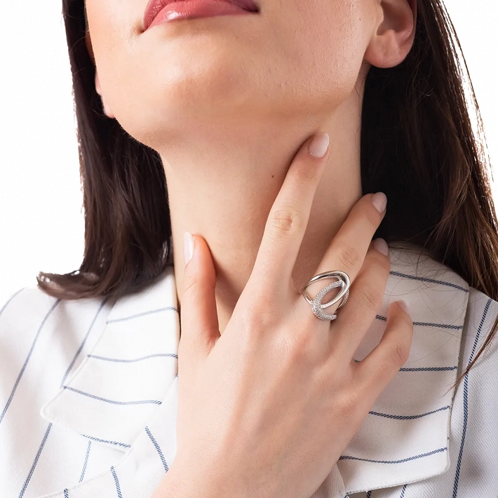 Oxzen δαχτυλίδι ασημένιο με λευκά ζιργκόν