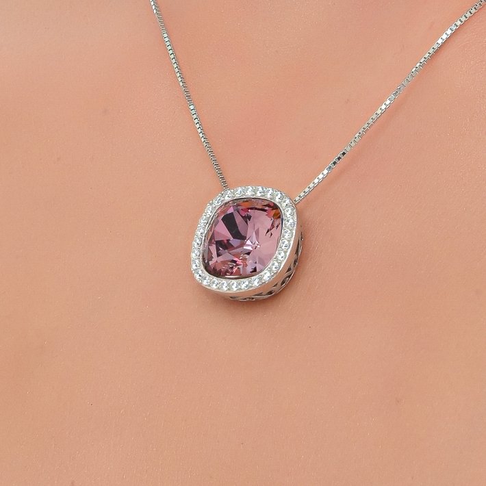 Oxzen κολιέ ασημένιο με τετράγωνη πέτρα ζιργκόν