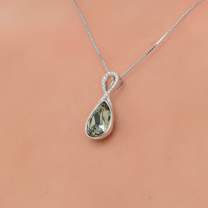 Oxzen κολιέ ασημένιο με πέτρα ζιργκόν