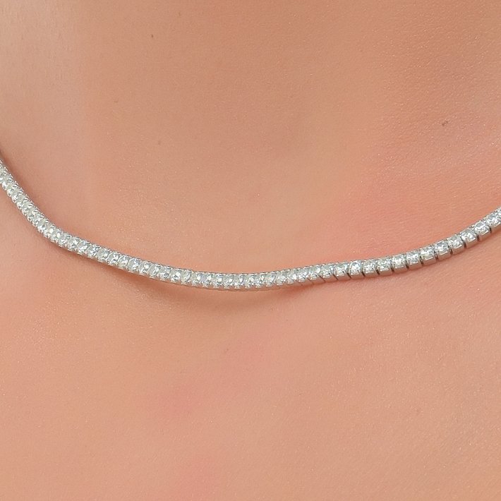 Oxzen κολιέ ασημένιο ριβιέρα λαιμού με λευκά ζιργκόν