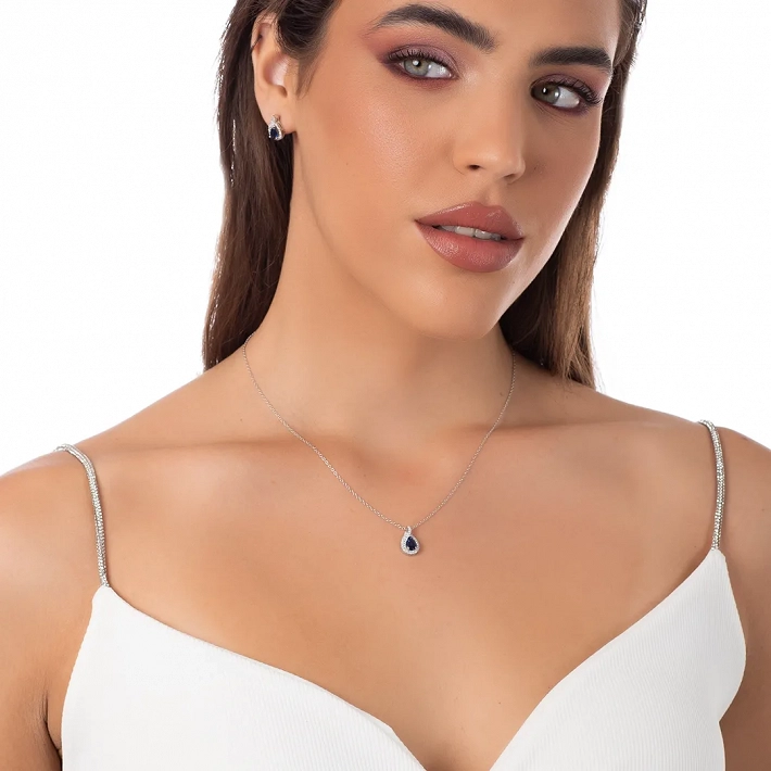 Oxzen γυναικείο κολιέ ασημένιο, φλόγα με πέτρες ζιργκόν