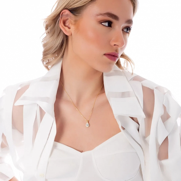 Oxzen κολιέ ασημένιο δάκρυ με λευκό ζιργκόν