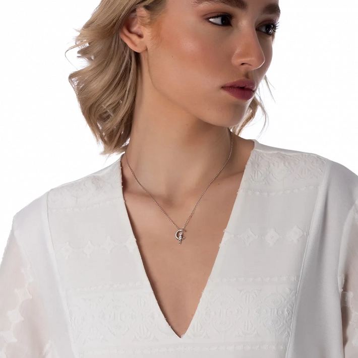 Oxzen κολιέ ασημένιο με φίλντισι γατούλα