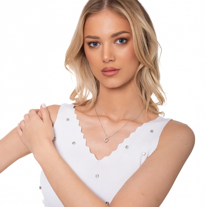 Oxzen γυναικείο κολιέ ασημένιο με ζιργκόν