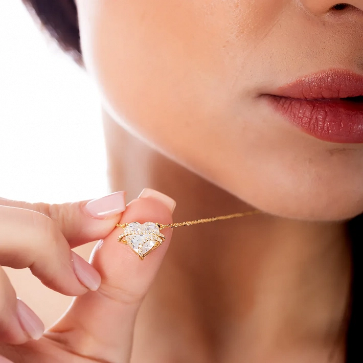 Oxzen γυναικείο κολιέ από ασήμι 925, επιπλατινωμένο με λευκή καρδιά ζιργκόν