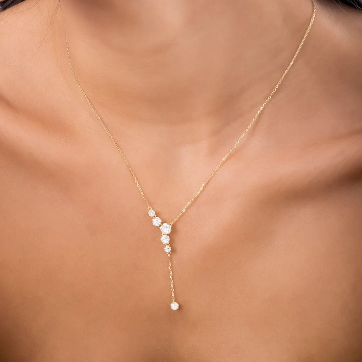 Oxzen ασημένιο κολιέ με λευκά ζιργκόν