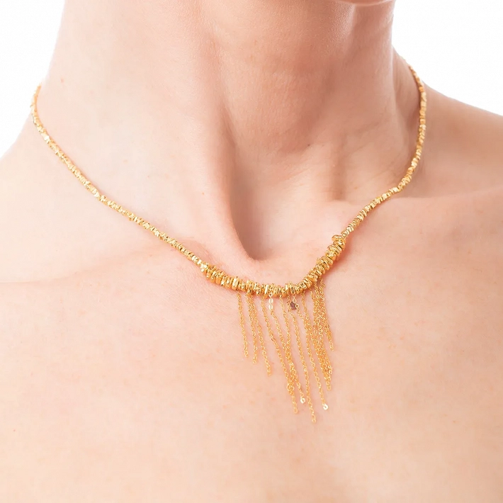 Oxzen ασημένιο κολιέ επιχρυσωμένο με κρεμαστές αλυσίδες