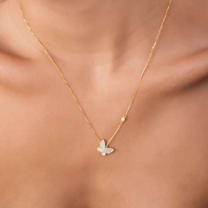 Oxzen ασημένιο κολιέ πεταλούδα από φίλντισι