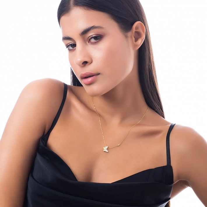 Oxzen ασημένιο κολιέ πεταλούδα από φίλντισι