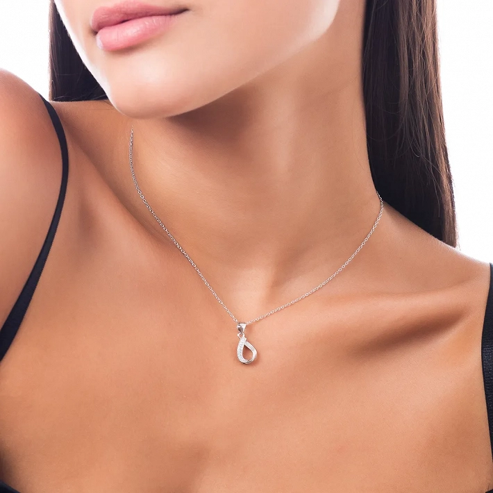 Oxzen ασημένιο κολιέ με λευκά ζιργκόν