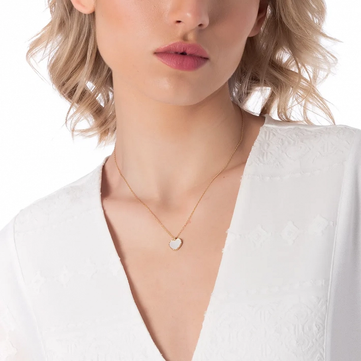 Oxzen ασημένιο κολιέ καρδιά με φίλντισι