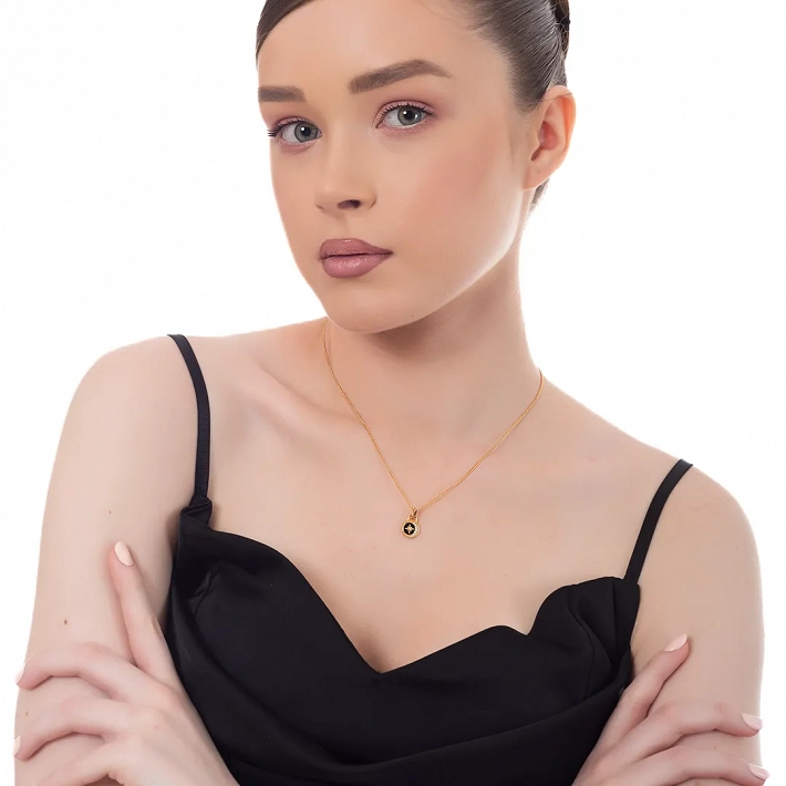 Oxzen ασημένιο κολιέ επιχρυσωμένο χειροποίητο με πέτρα αχάτη και πυξίδα