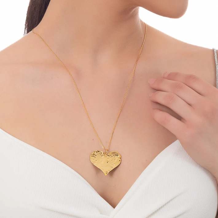 Oxzen ασημένιο κολιέ επιχρυσωμένη καρδιά σφυρήλατη με ιδιαίτερο σχέδιο