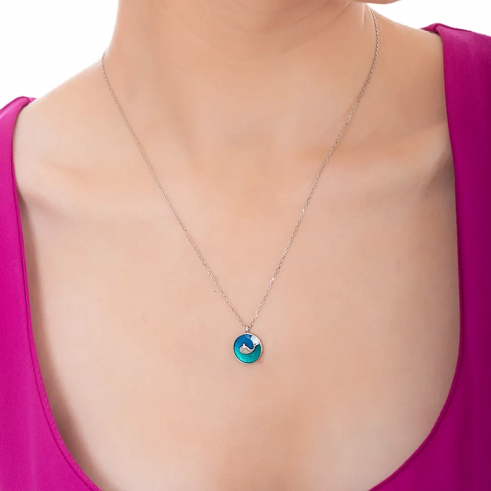 Oxzen ασημένιο κολιέ φάλαινα με μπλε σμάλτο