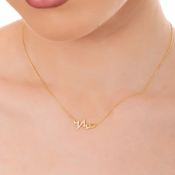 Oxzen ασημένιο κολιέ καρδιογράφημα