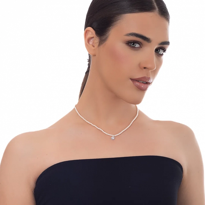 Oxzen ασημένιο κολιέ πέρλα 3mm με τελείωμα στρογγυλό ζιργκόν