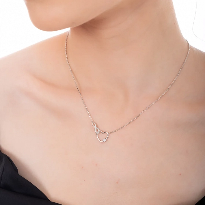 Oxzen ασημένιο κολιέ καρδιά με άπειρο και ζιργκόν