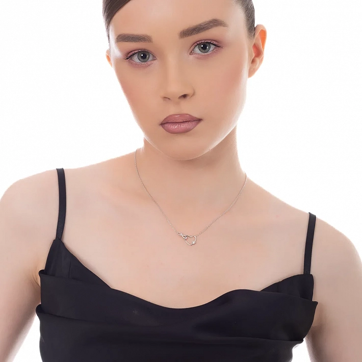 Oxzen ασημένιο κολιέ καρδιά με άπειρο και ζιργκόν