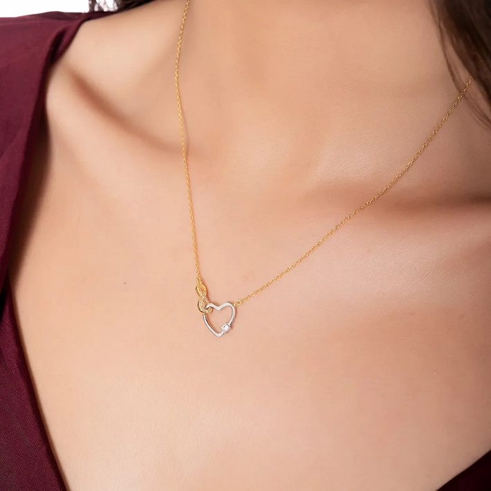 Oxzen ασημένιο κολιέ καρδιά με άπειρο και ζιργκόν