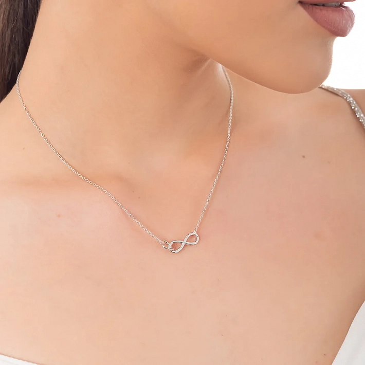 Oxzen ασημένιο κολιέ καρδιά με άπειρο και λευκά ζιργκόν